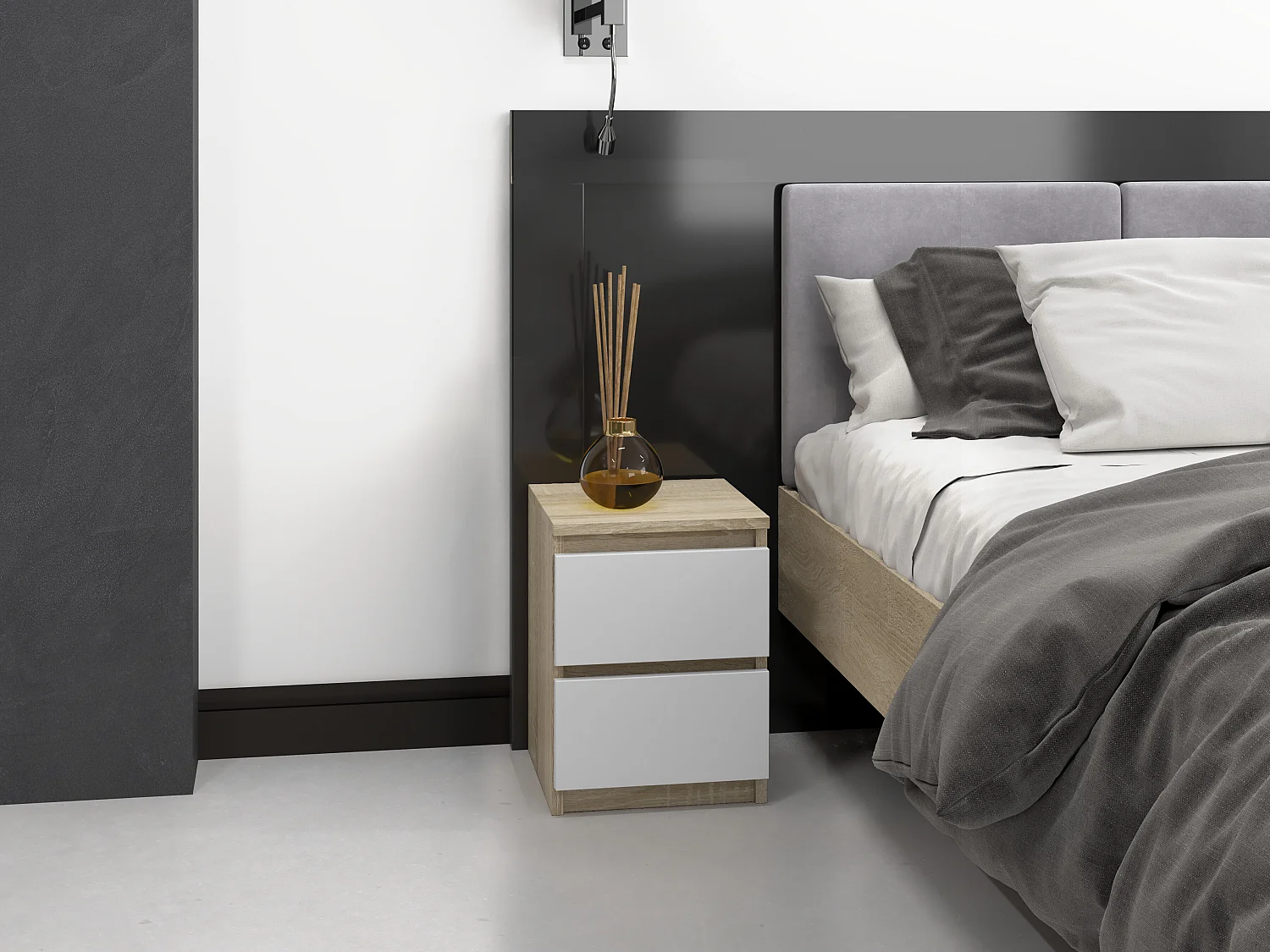 Comodino con 2 cassetti 30x40 cm rovere chiaro/bianco COT7