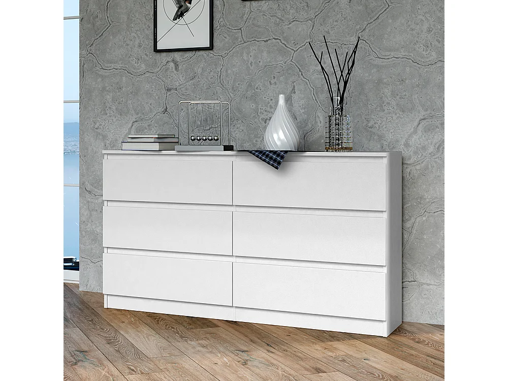 Cassettiera moderna con 6 cassetti 138x40x75 cm bianca CMMT11