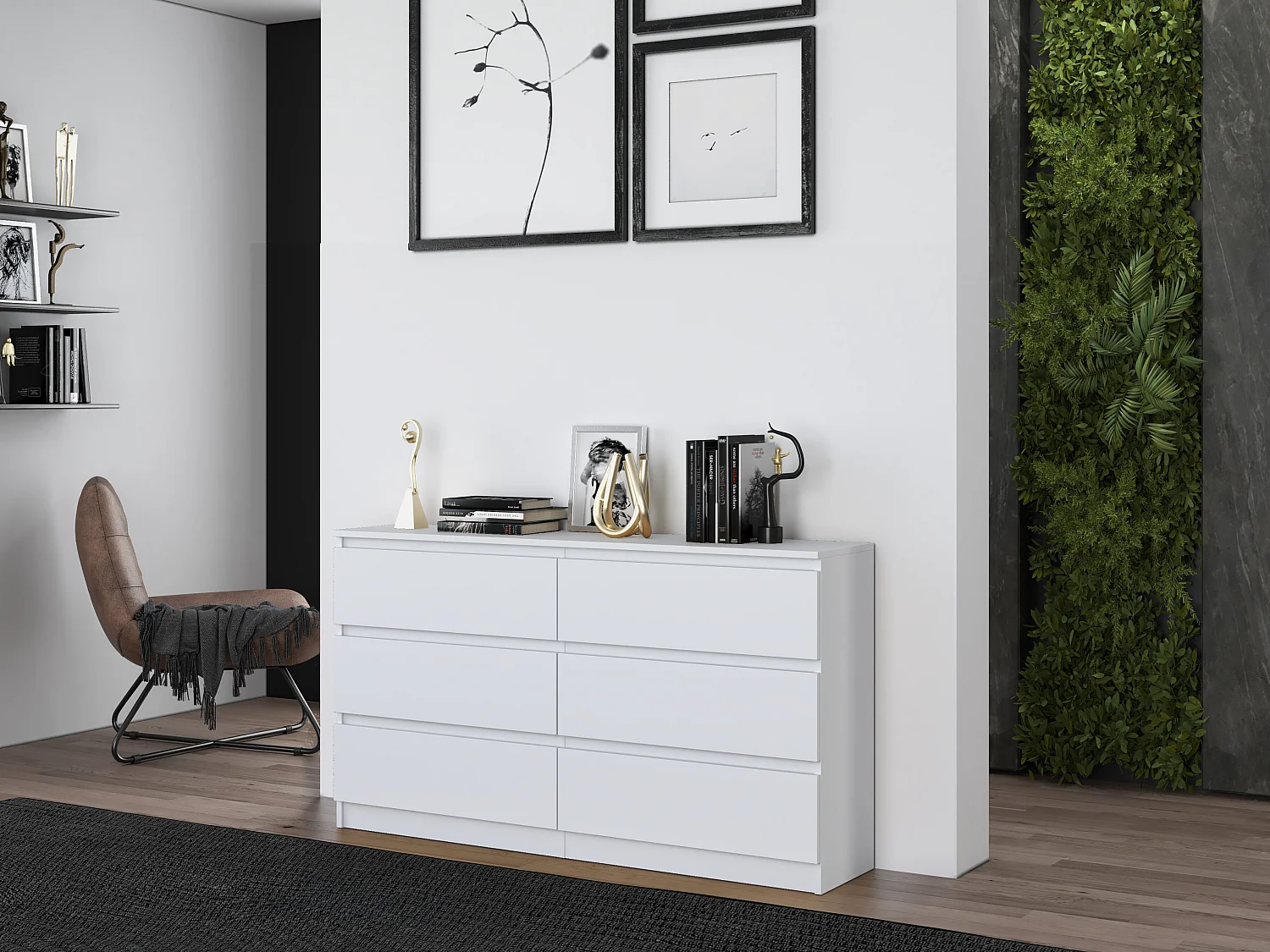 Cassettiera moderna con 6 cassetti 138x40x75 cm bianca CMMT11
