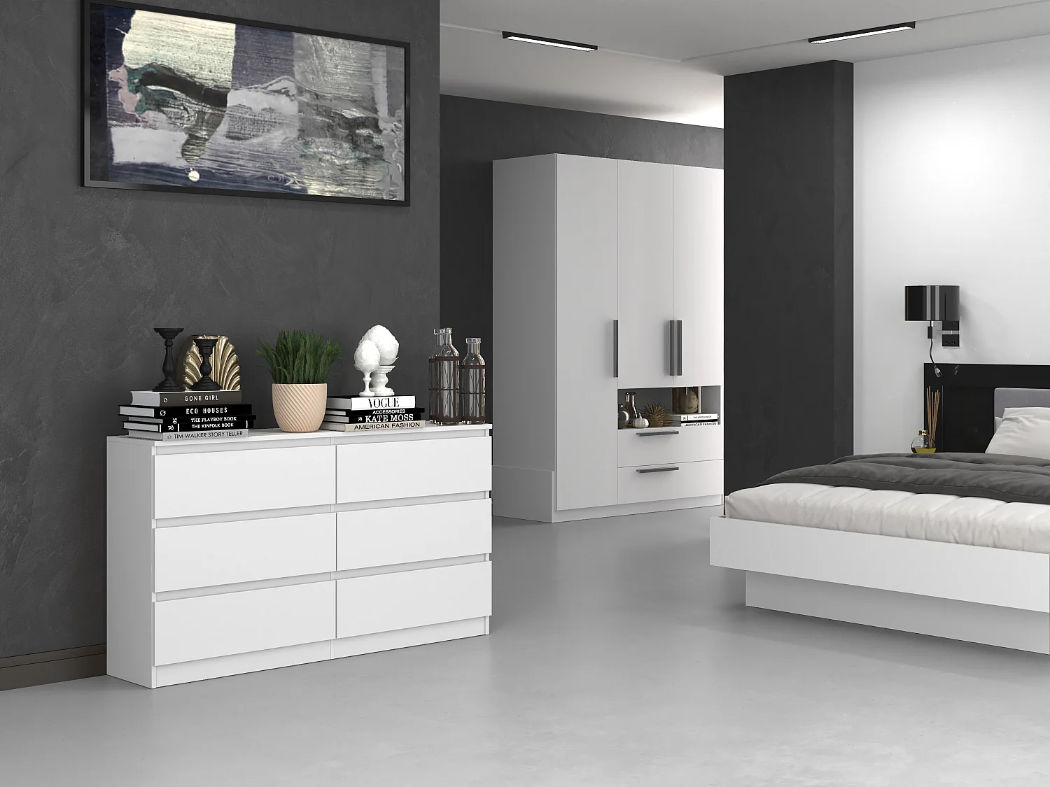 Cassettiera moderna con 6 cassetti 138x40x75 cm bianca CMMT11