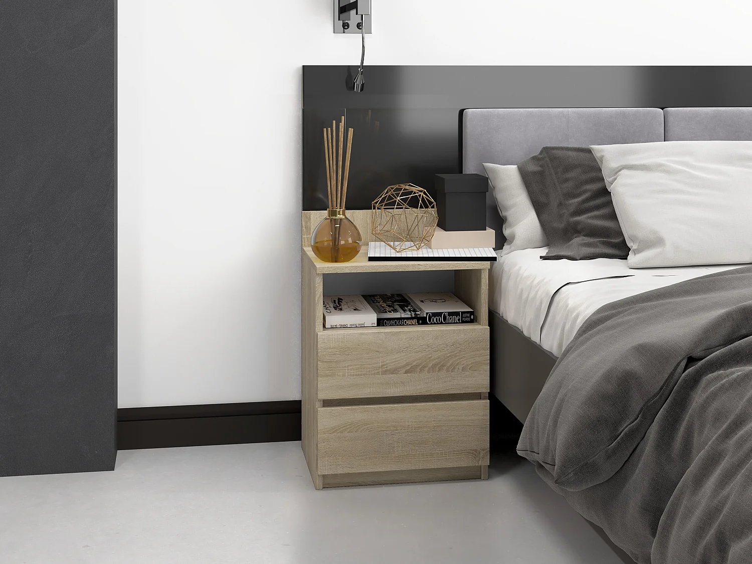 Comodino 40x59 cm con cassetti rovere chiaro COT6