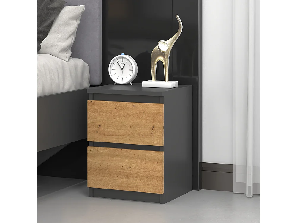 Comodino con 2 cassetti 30x40 cm rovere/antracite COT7