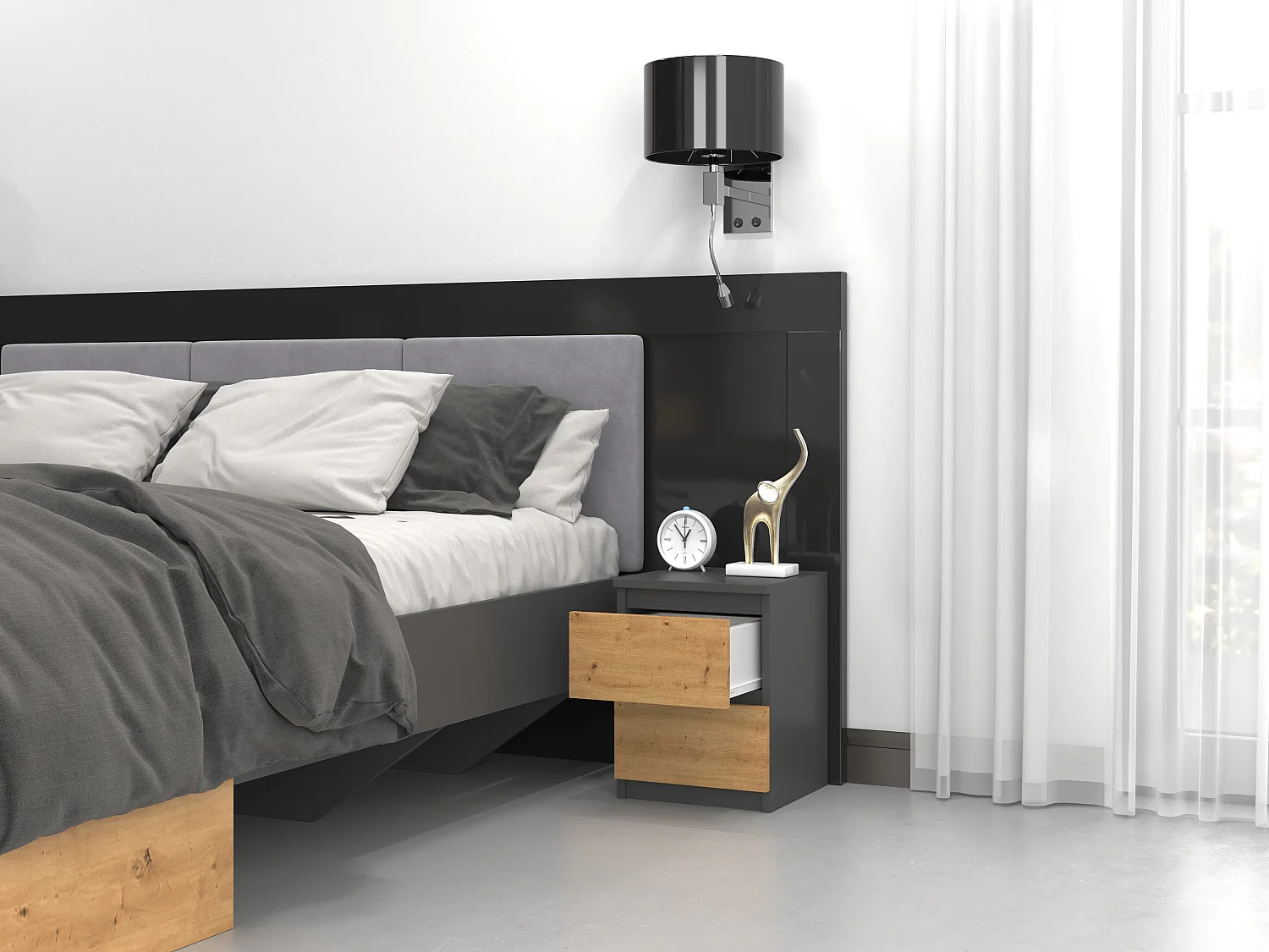 Comodino con 2 cassetti 30x40 cm rovere/antracite COT7