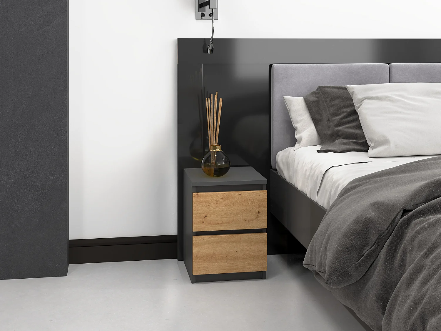 Comodino con 2 cassetti 30x40 cm rovere/antracite COT7
