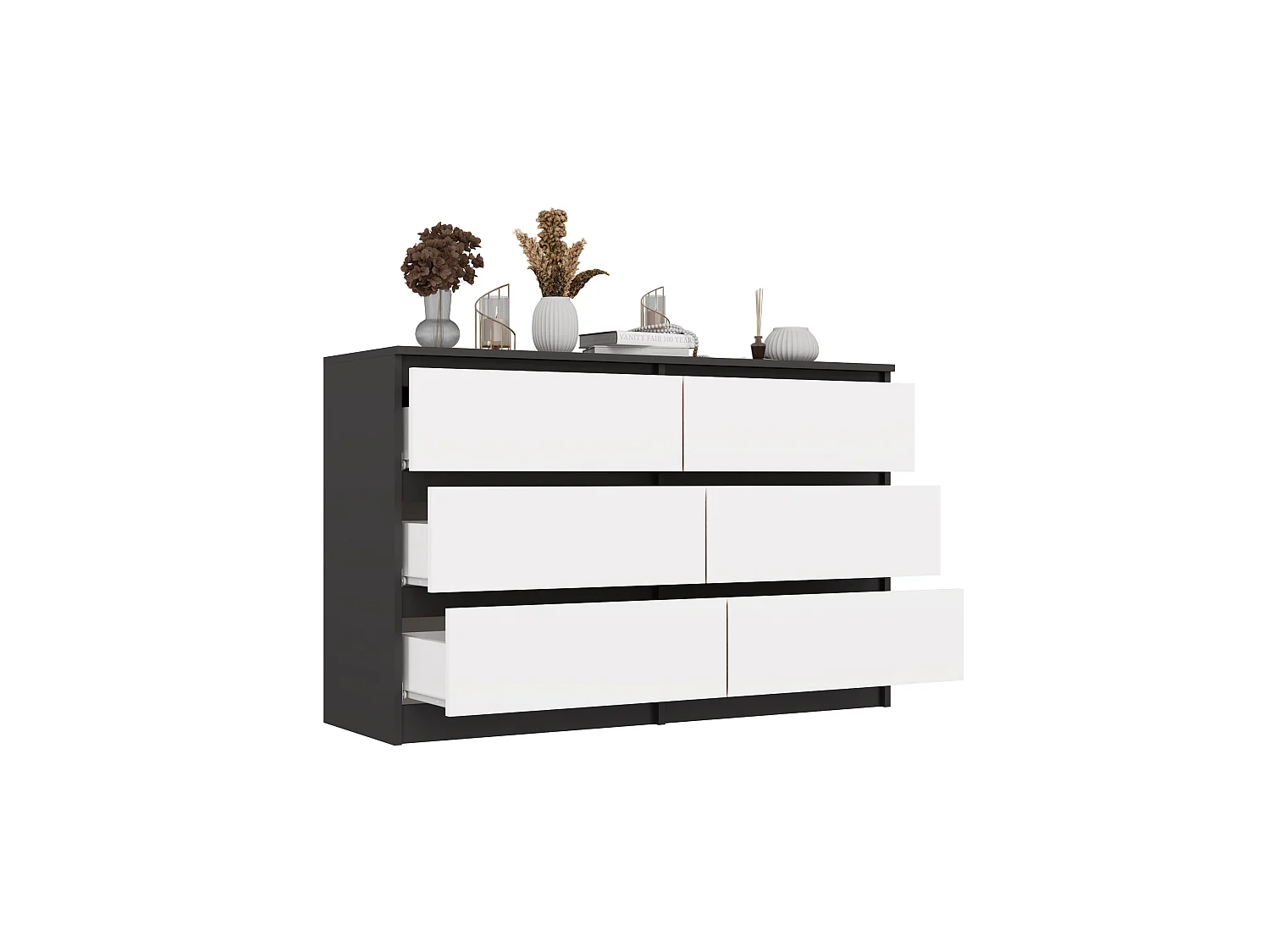 Cassettiera per camera da letto con 6 cassetti 120x30x75 cm antracite e bianco CMMT10