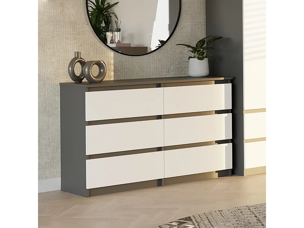 Cassettiera per camera da letto con 6 cassetti 120x30x75 cm antracite e bianco CMMT10