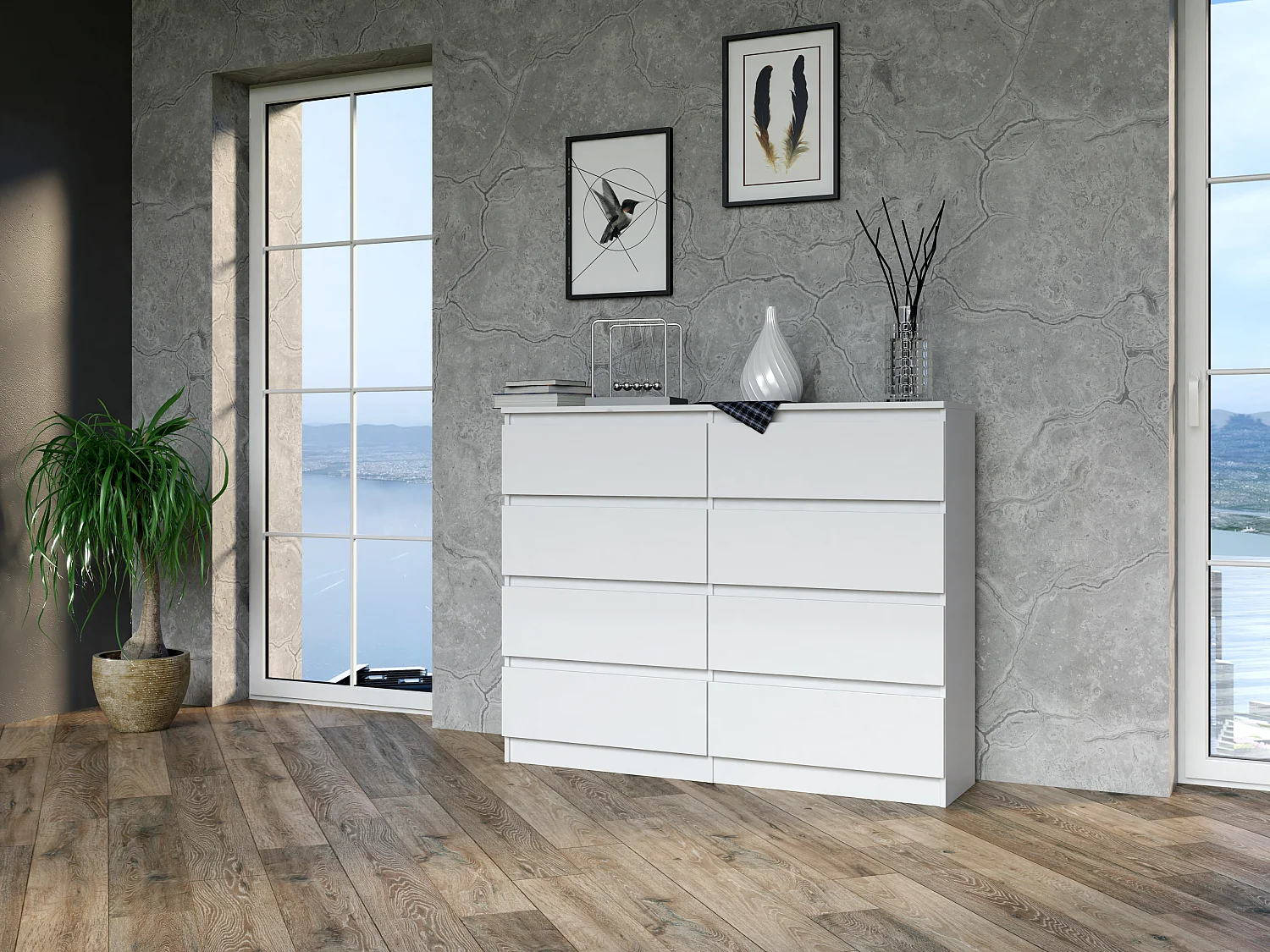 Cassettiera moderna con 8 cassetti 120x40x97 cm bianca CMMT12