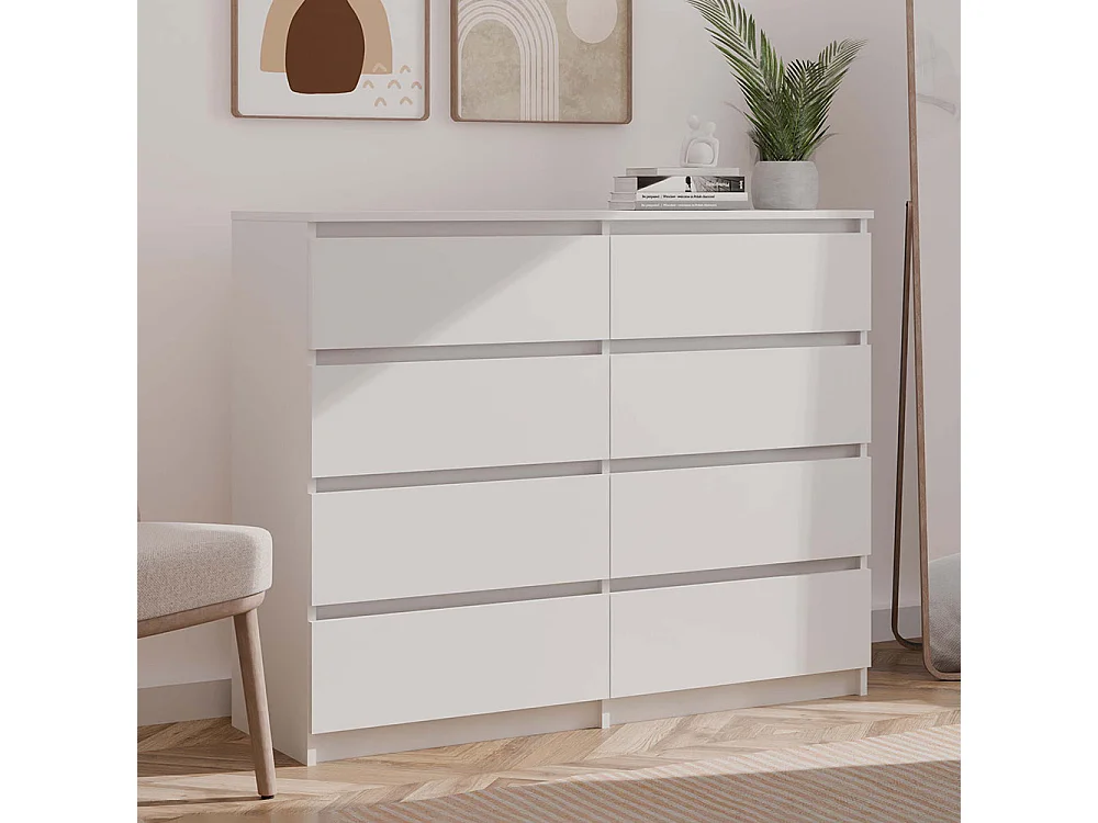 Cassettiera moderna con 8 cassetti 120x40x97 cm bianca CMMT12