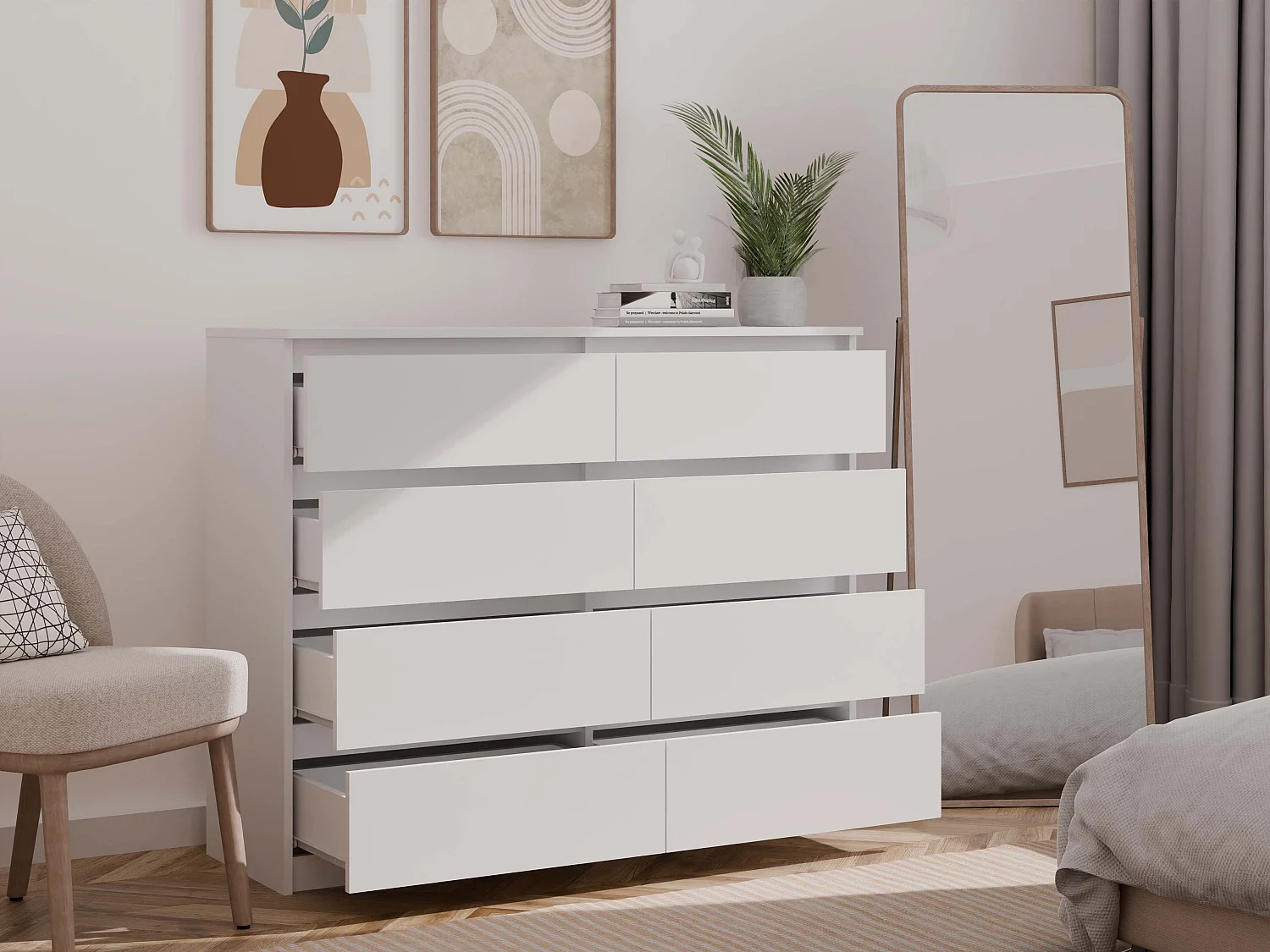 Cassettiera moderna con 8 cassetti 120x40x97 cm bianca CMMT12