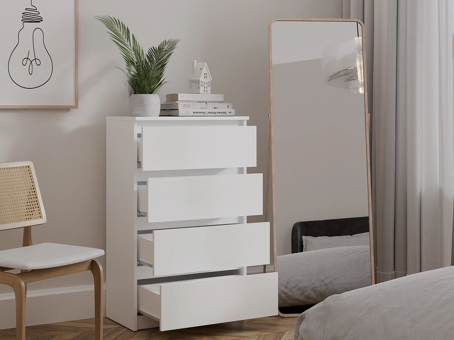Cassettiera moderna con 4 cassetti 60x34x97cm bianca CMMT7