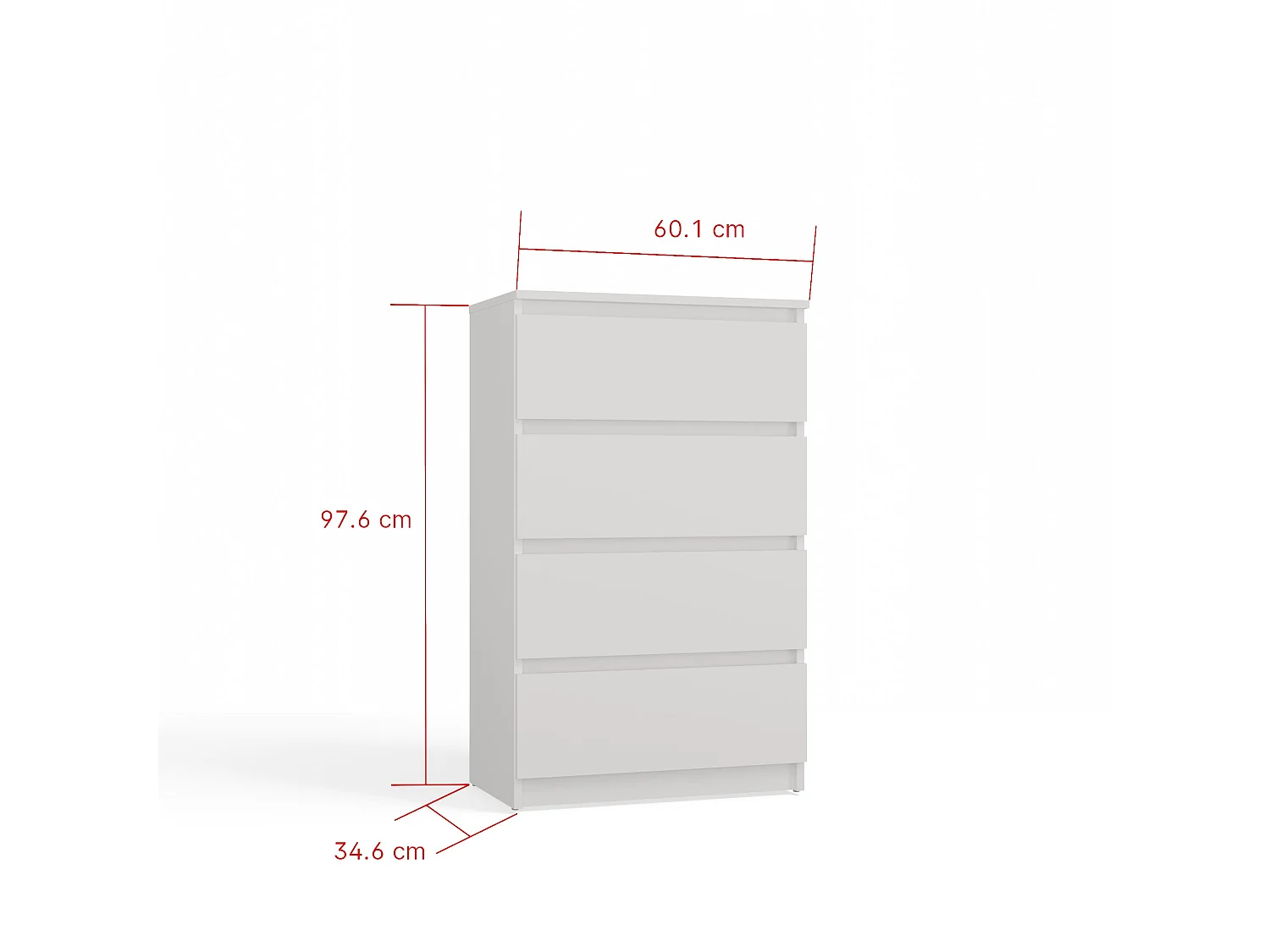 Cassettiera moderna con 4 cassetti 60x34x97cm bianca CMMT7