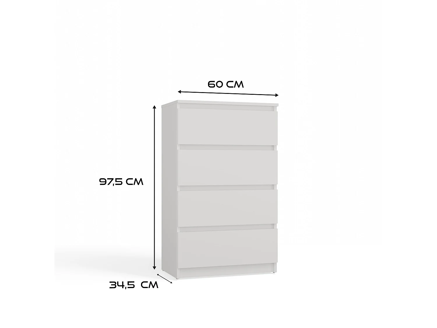 Cassettiera moderna con 4 cassetti 60x34x97cm bianca CMMT7