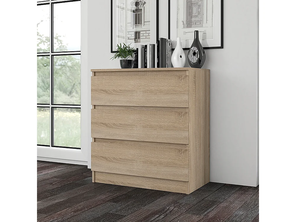 Cassettiera moderna con 3 cassetti 70x40x75 cm rovere chiaro CMMT6