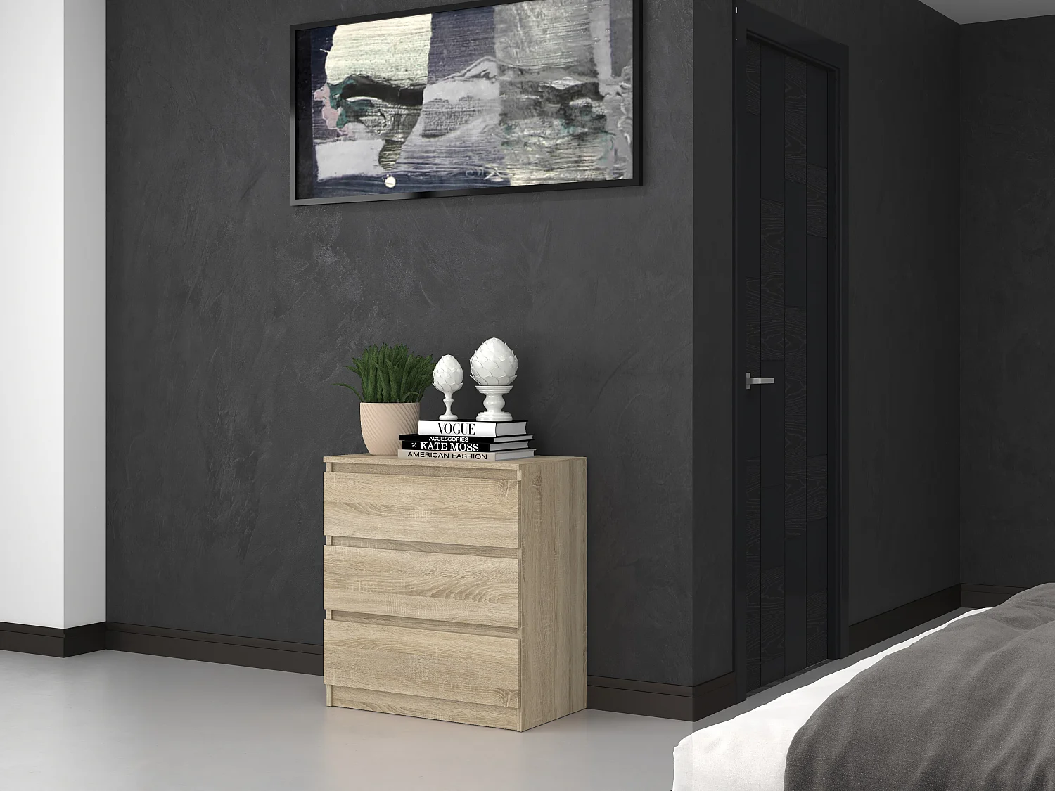 Cassettiera moderna con 3 cassetti 70x40x75 cm rovere chiaro CMMT6