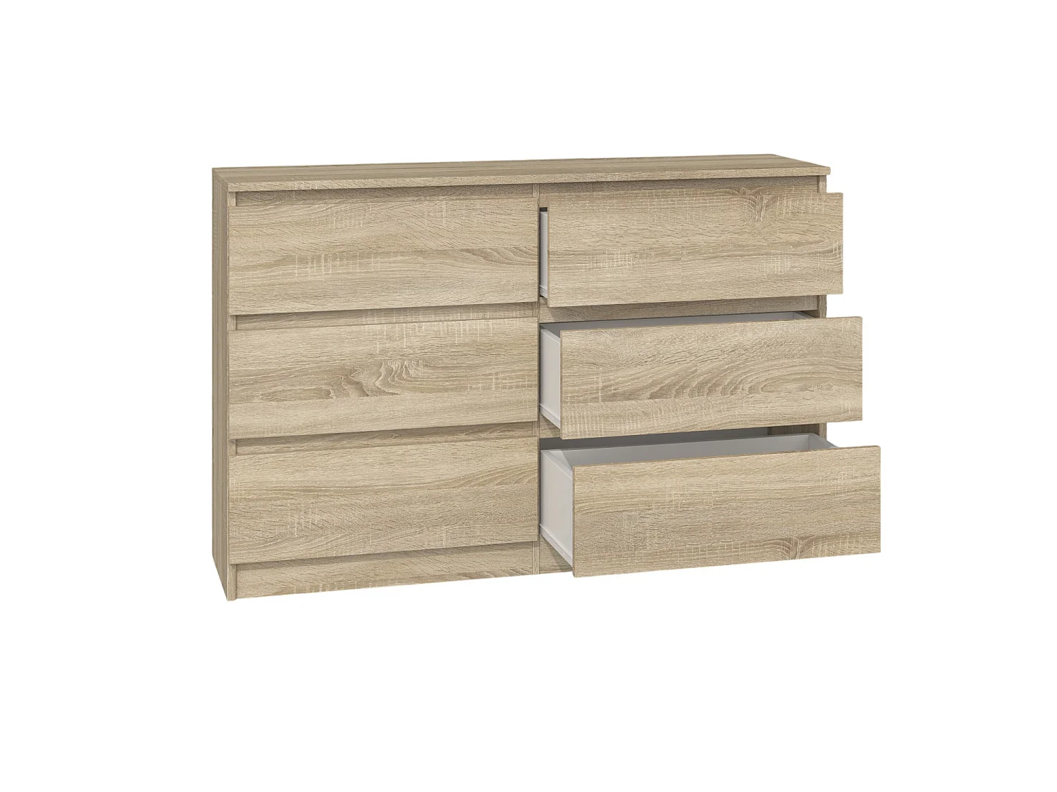 Cassettiera per camera da letto con 6 cassetti 120x30x75 cm rovere chiaro CMMT10