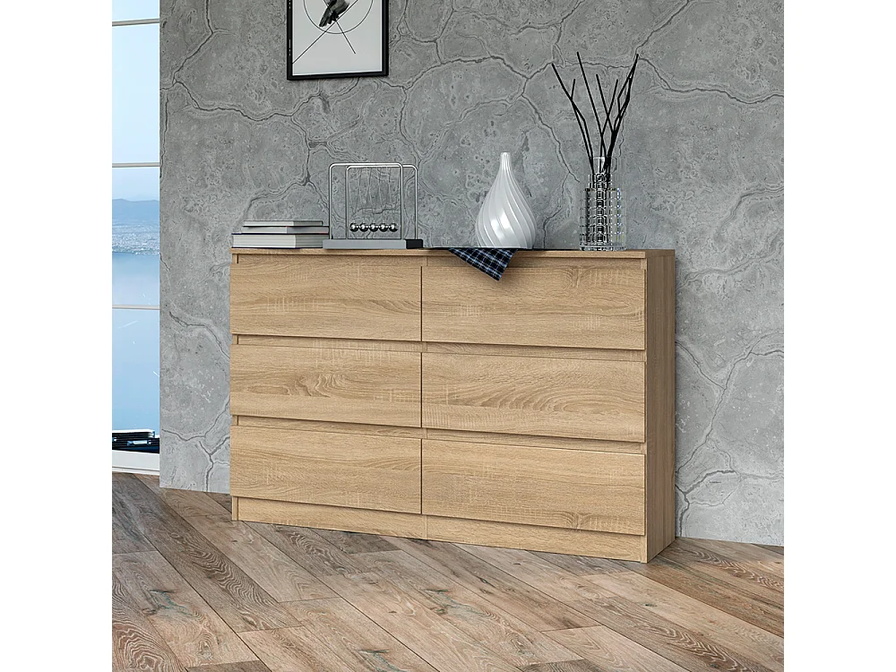 Cassettiera per camera da letto con 6 cassetti 120x30x75 cm rovere chiaro CMMT10