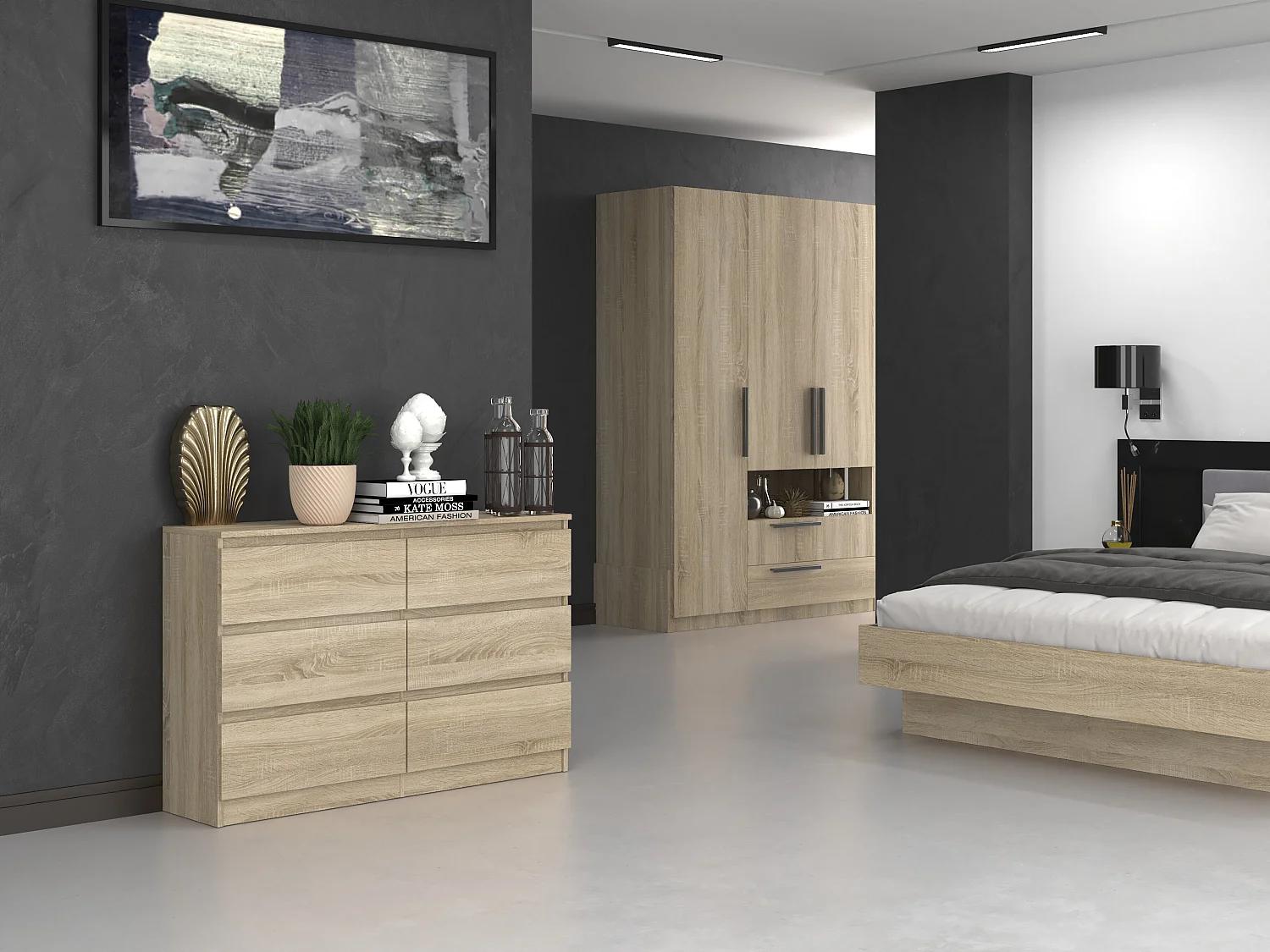 Cassettiera per camera da letto con 6 cassetti 120x30x75 cm rovere chiaro CMMT10