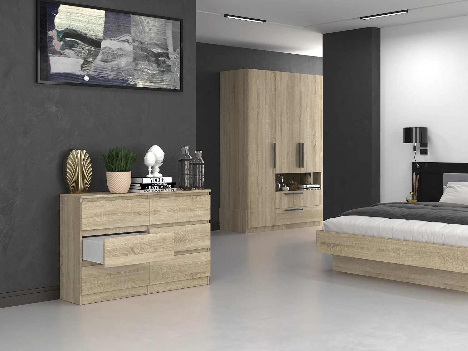 Cassettiera per camera da letto con 6 cassetti 120x30x75 cm rovere chiaro CMMT10