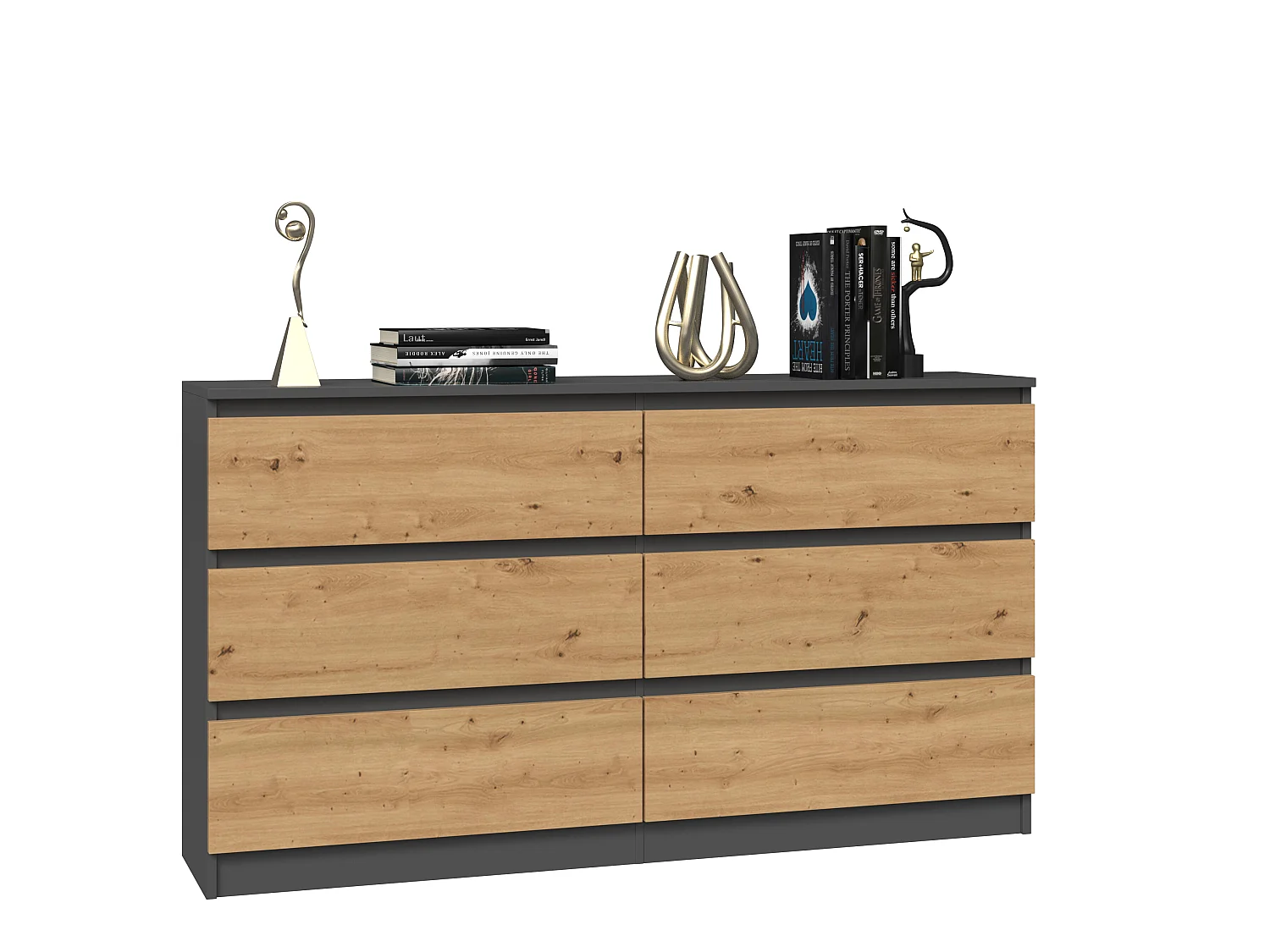Cassettiera moderna con 6 cassetti 138x40x75 cm rovere/antracite CMMT11