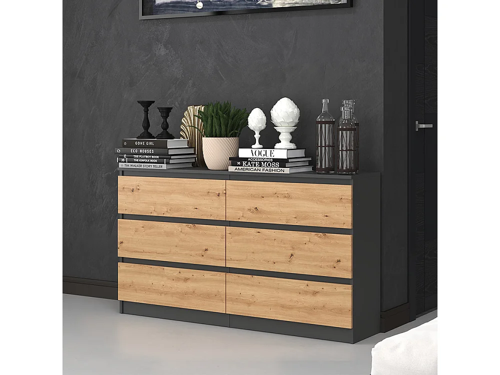 Cassettiera moderna con 6 cassetti 138x40x75 cm rovere/antracite CMMT11