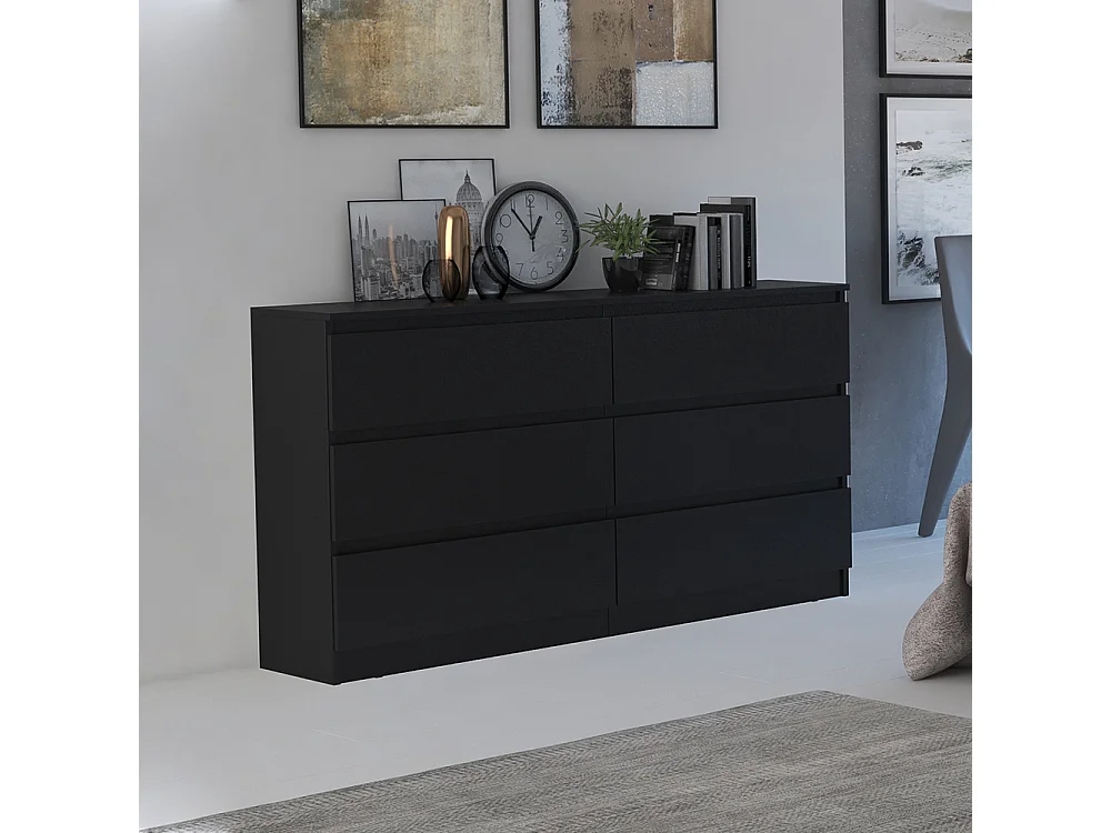Cassettiera moderna con 6 cassetti 138x40x75 cm nero CMMT11