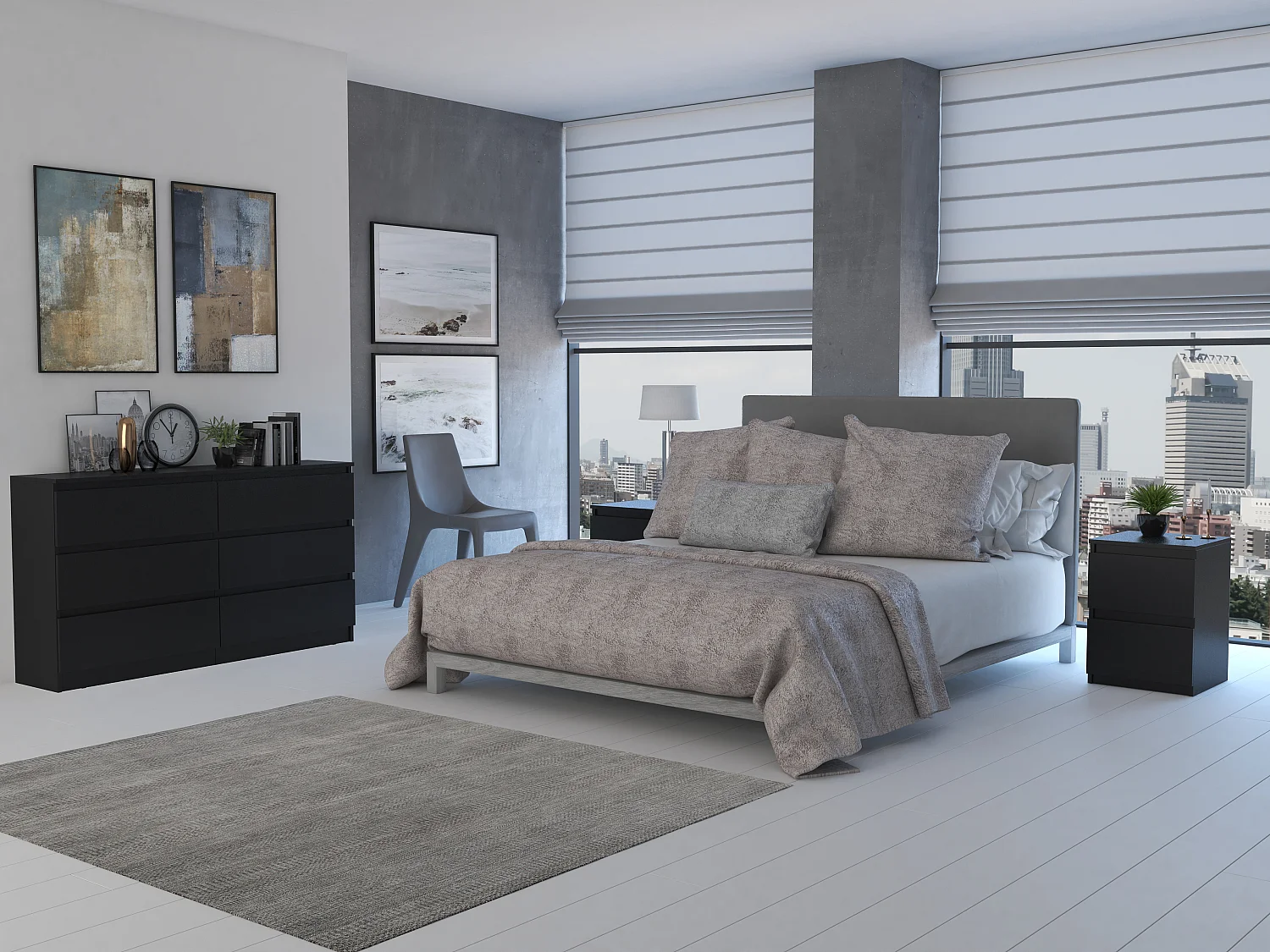Cassettiera moderna con 6 cassetti 138x40x75 cm nero CMMT11