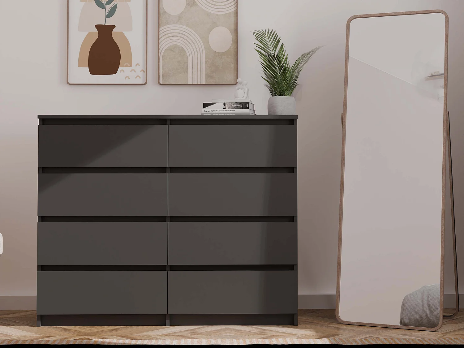 Cassettiera moderna con 8 cassetti 120x40x97 cm nero CMMT12