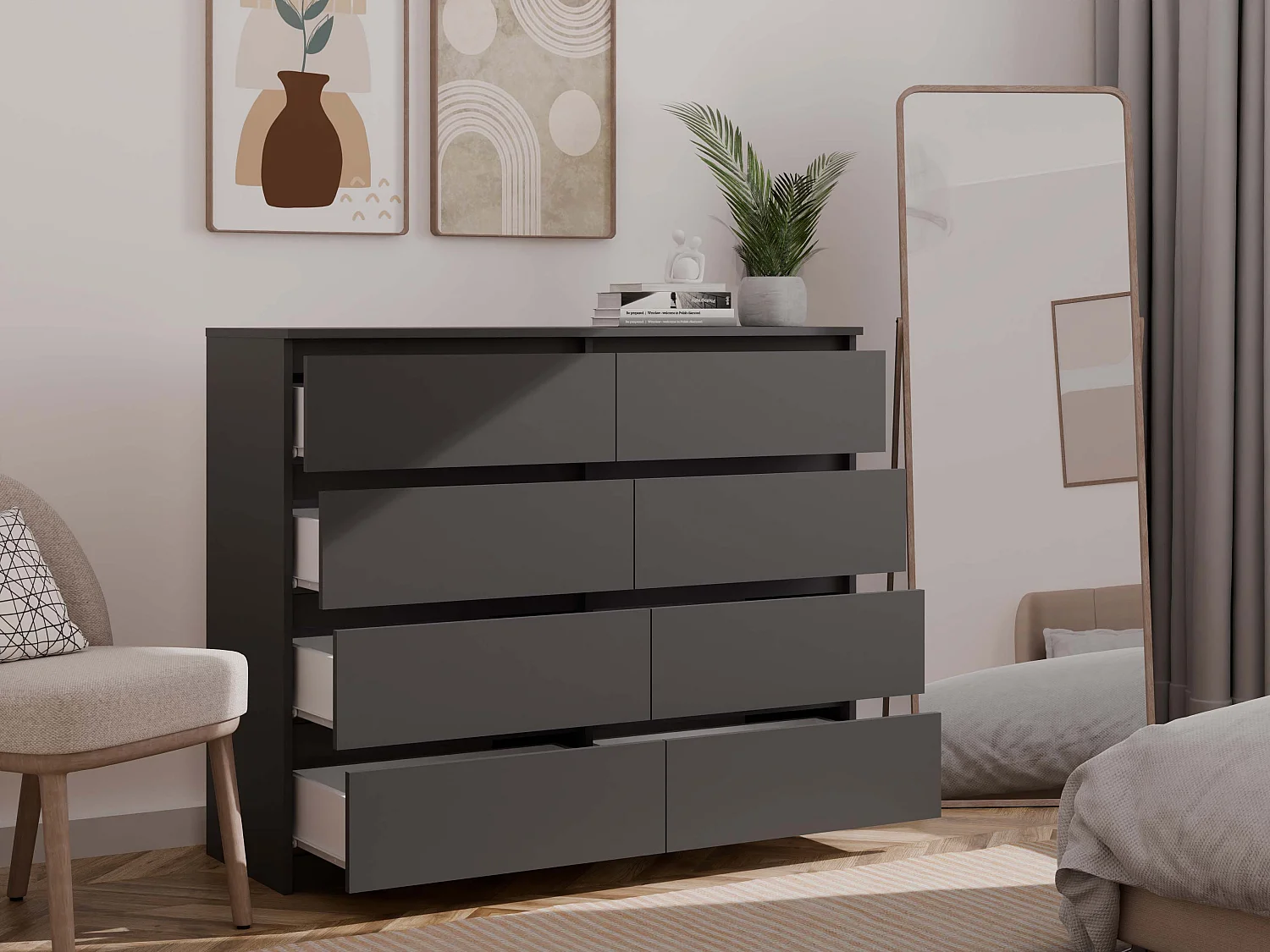 Cassettiera moderna con 8 cassetti 120x40x97 cm nero CMMT12