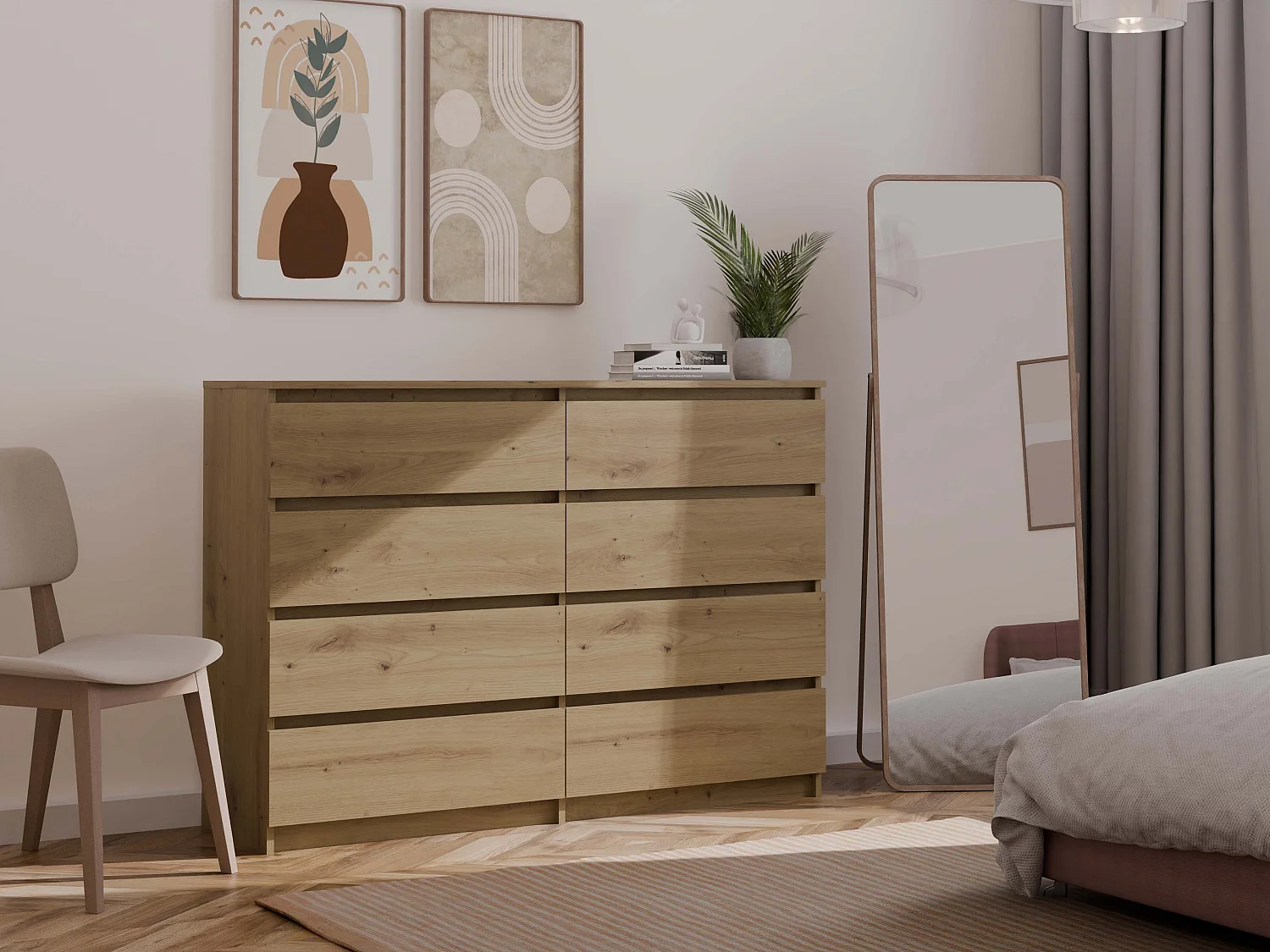 Cassettiera moderna con 8 cassetti 138x40x97 cm rovere CMMT13
