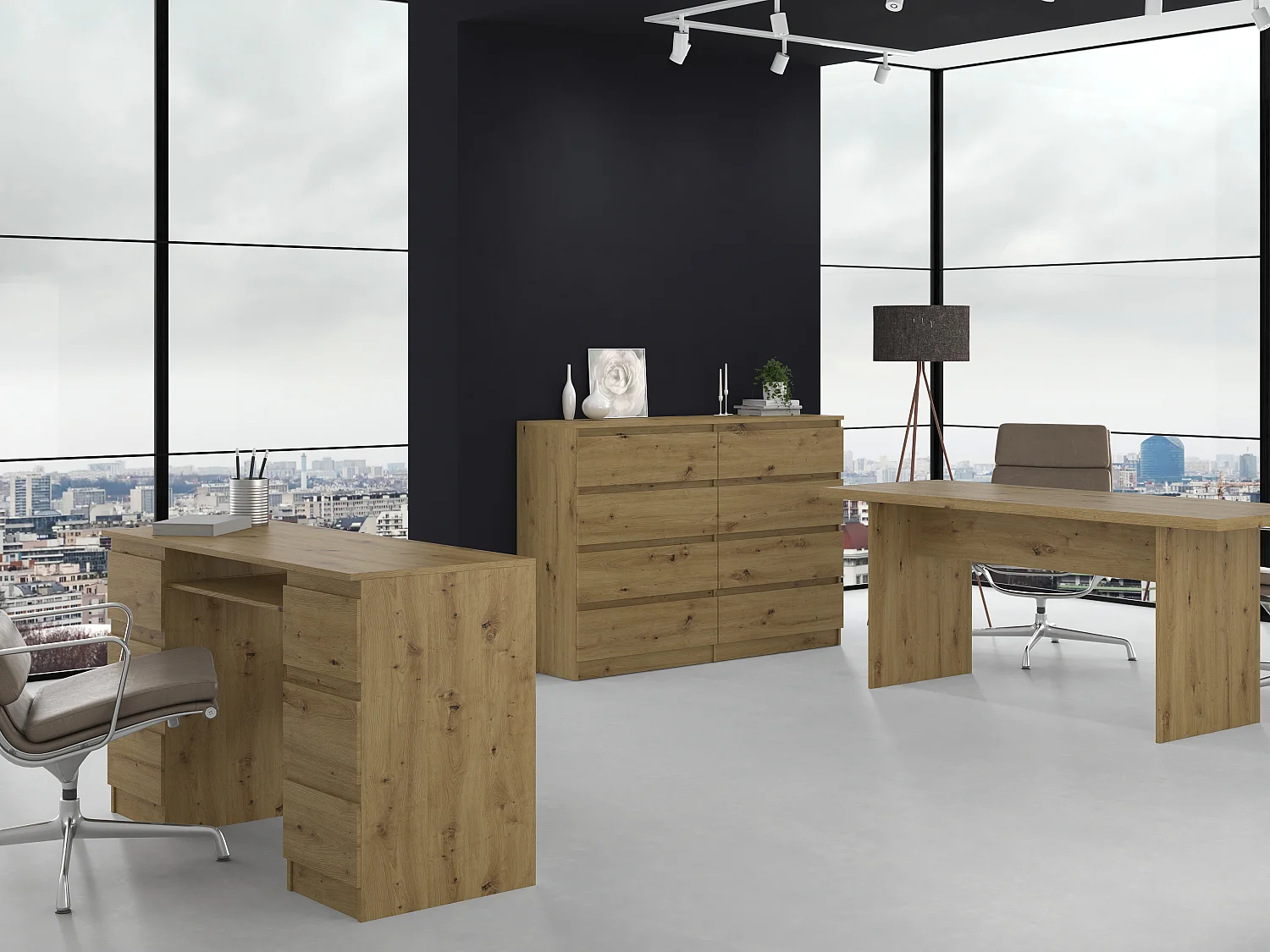 Cassettiera moderna con 8 cassetti 138x40x97 cm rovere CMMT13