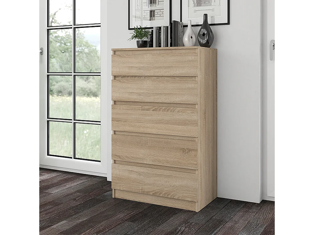 Cassettiera moderna con 5 cassetti 70x40x109 cm rovere chiaro CMMT9