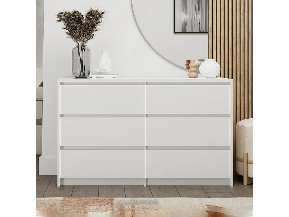 Cassettiera moderna con 6 cassetti 120x40x73 cm bianca CMMT4