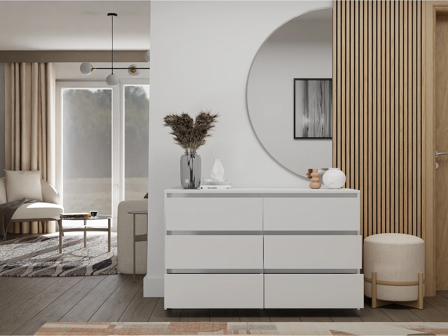 Cassettiera moderna con 6 cassetti 120x40x73 cm bianca CMMT4