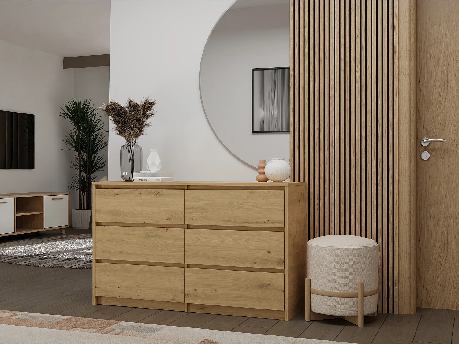Cassettiera moderna con 6 cassetti 120x40x73 cm rovere CMMT4