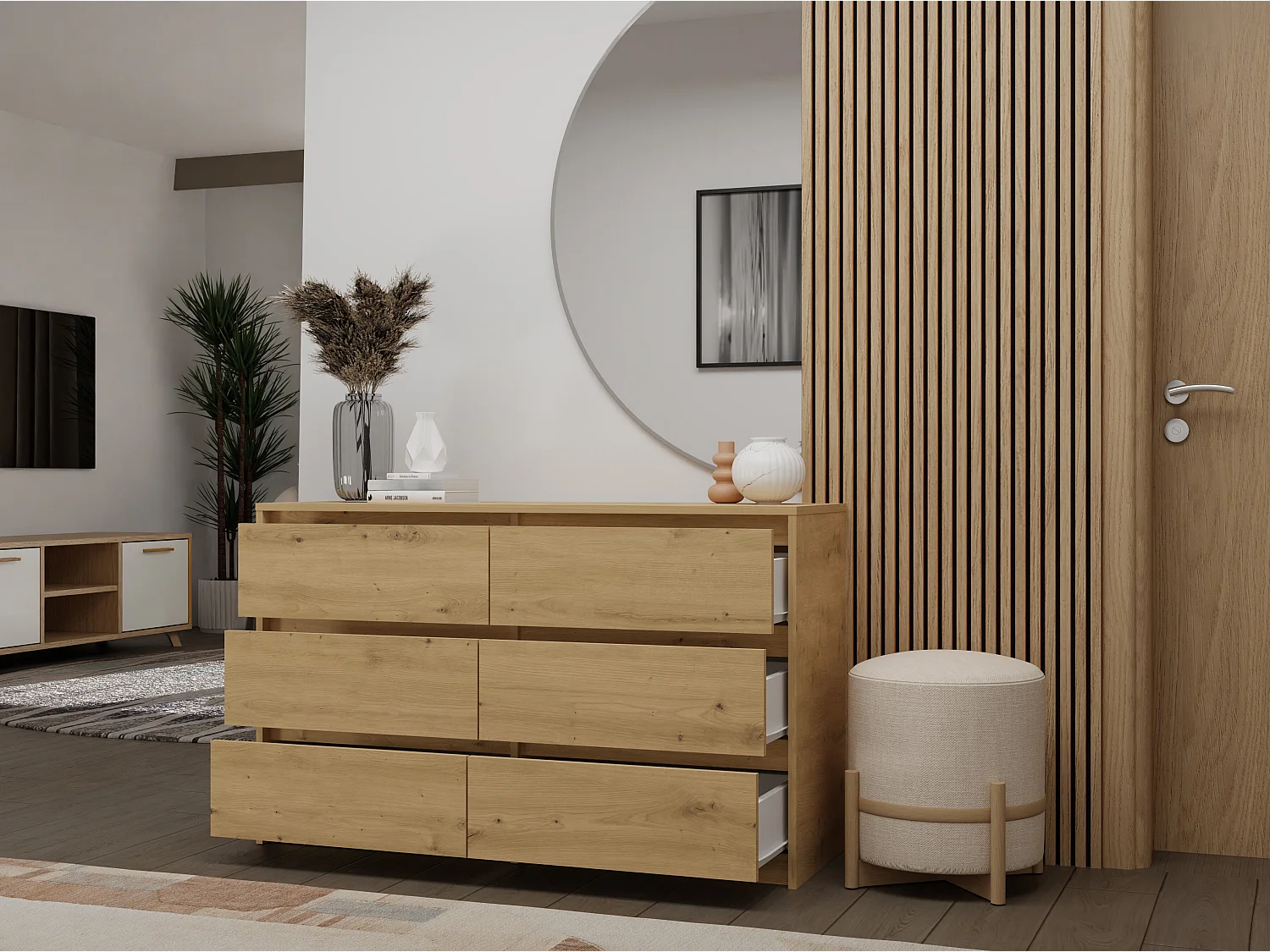 Cassettiera moderna con 6 cassetti 120x40x73 cm rovere CMMT4