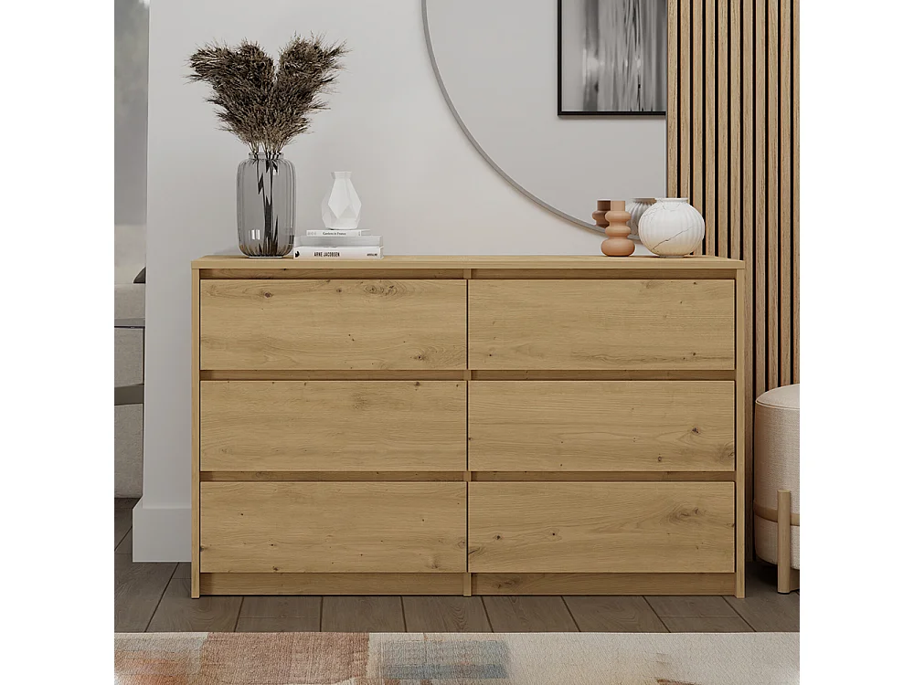Cassettiera moderna con 6 cassetti 120x40x73 cm rovere CMMT4