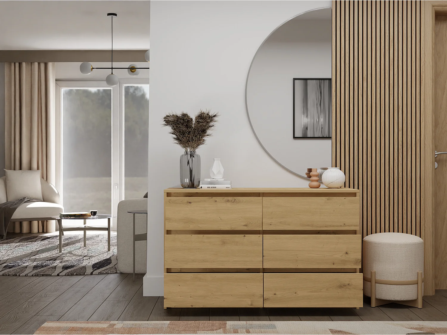 Cassettiera moderna con 6 cassetti 120x40x73 cm rovere CMMT4