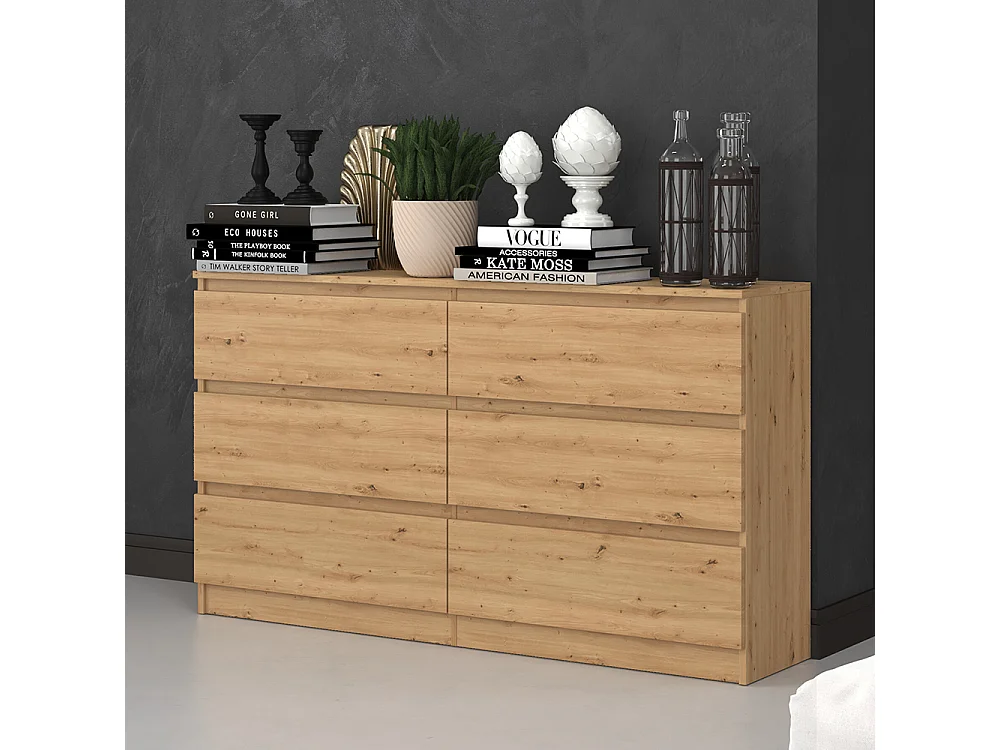 Cassettiera moderna con 6 cassetti 138x40x75 cm rovere CMMT11