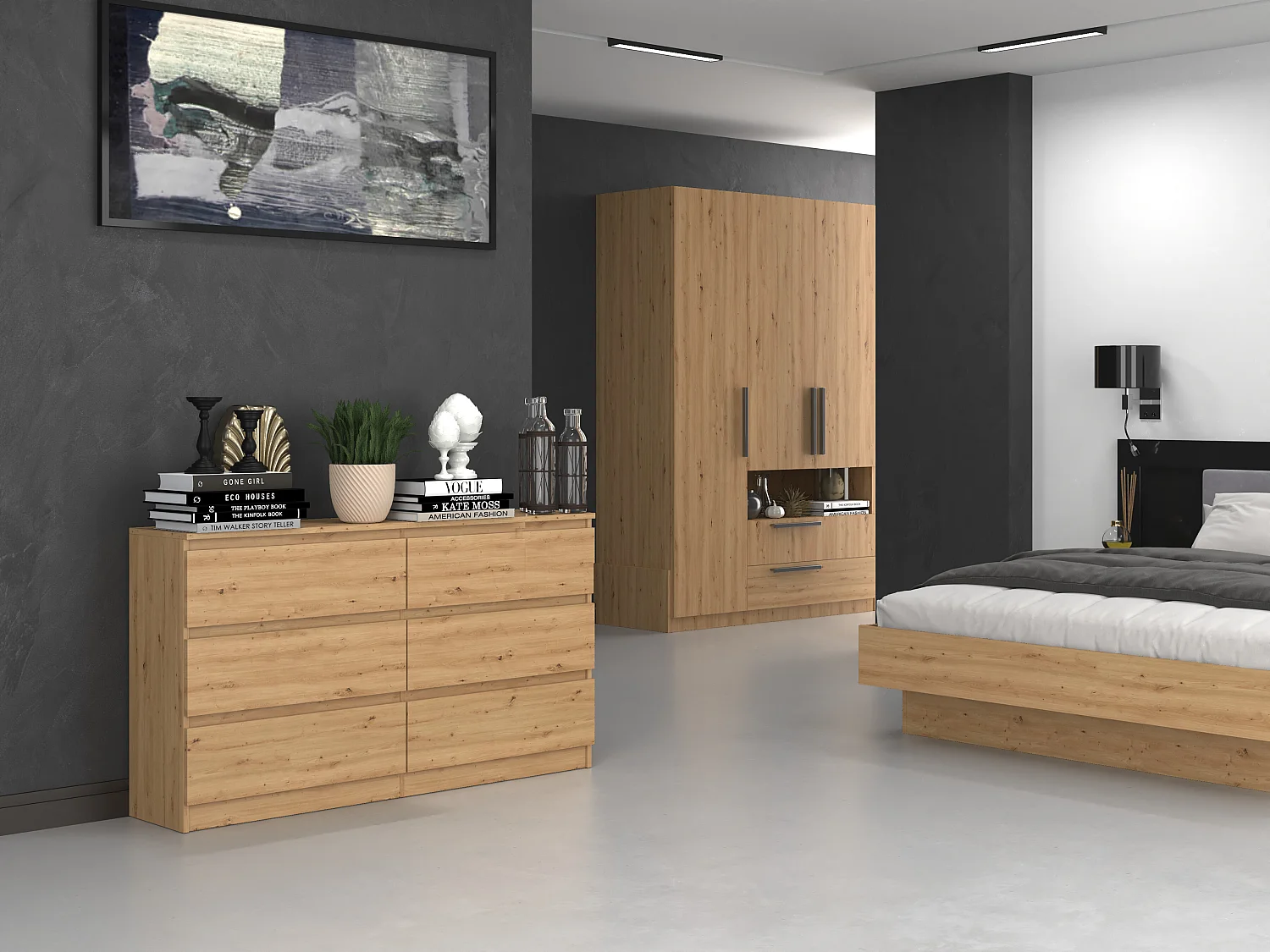 Cassettiera moderna con 6 cassetti 138x40x75 cm rovere CMMT11