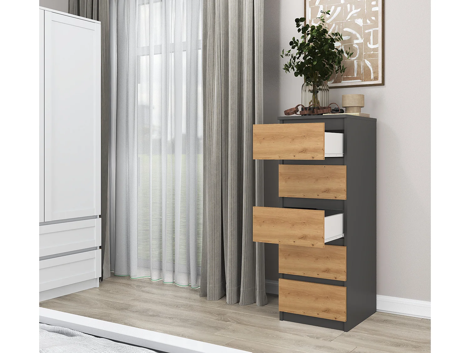 Cassettiera con 5 cassetti 40x45x111 cm rovere/antracite CMMT14