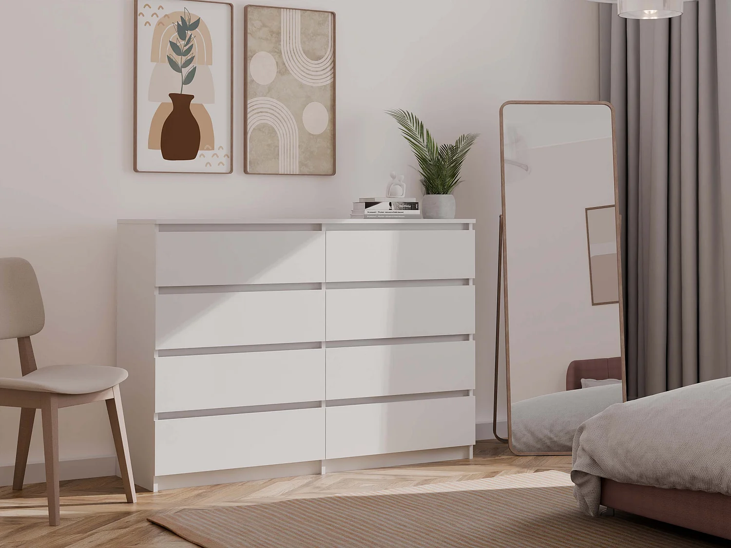 Cassettiera moderna con 8 cassetti 138x40x97 cm bianca CMMT13