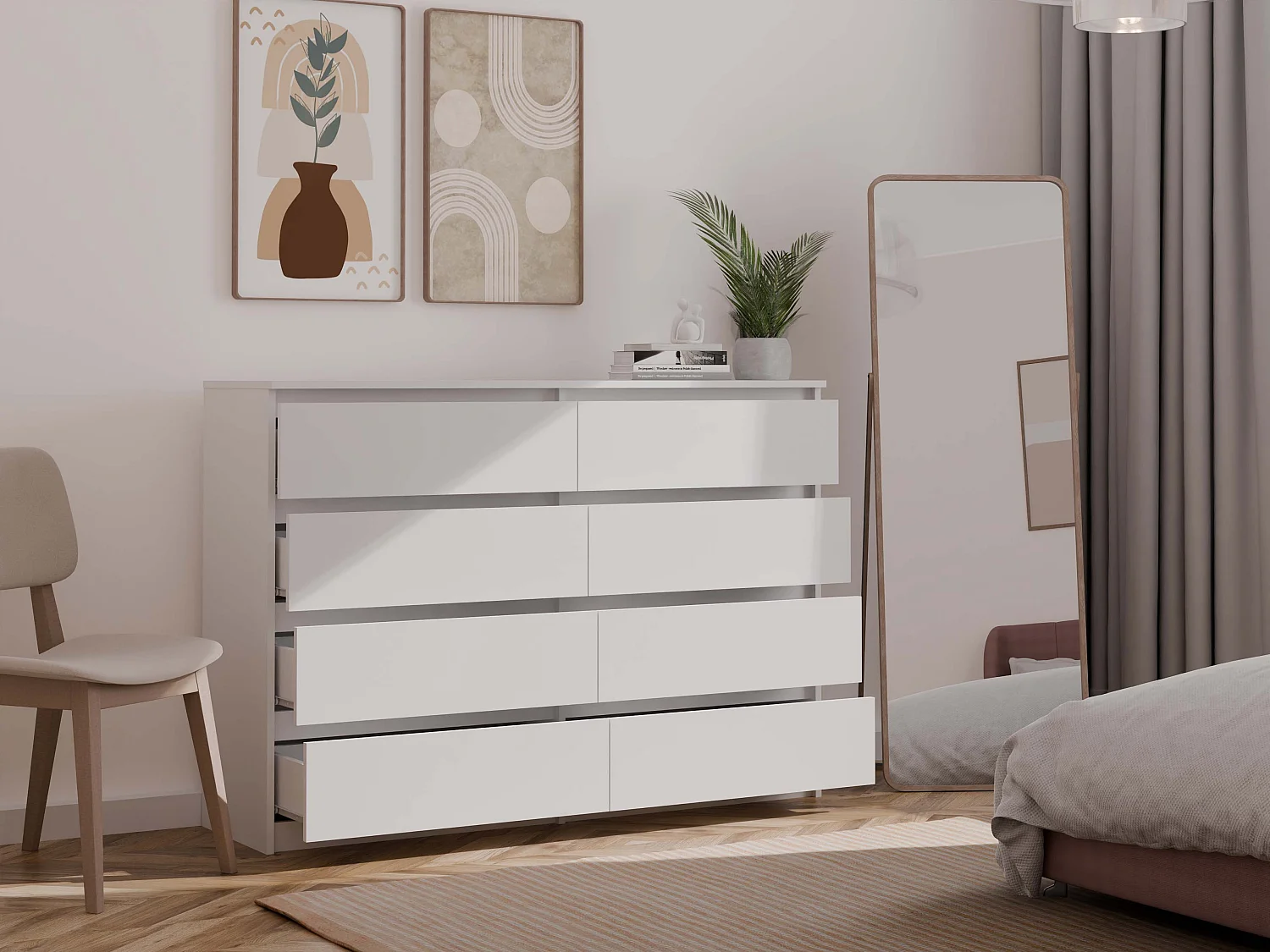 Cassettiera moderna con 8 cassetti 138x40x97 cm bianca CMMT13