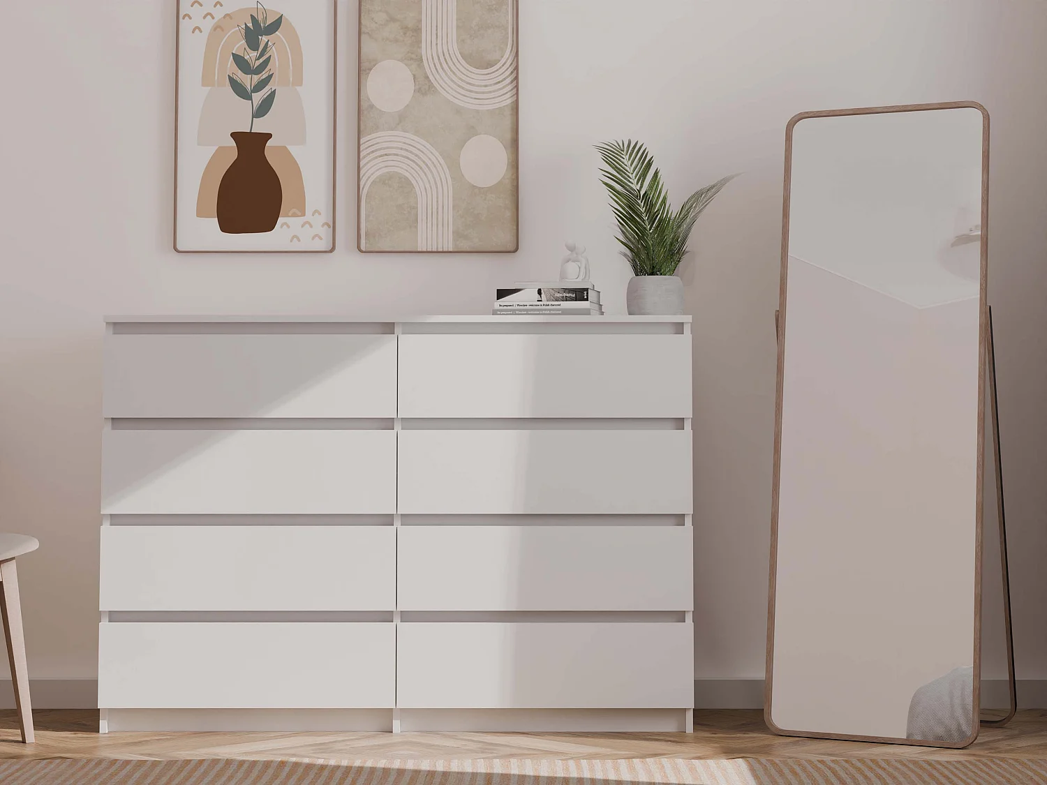 Cassettiera moderna con 8 cassetti 138x40x97 cm bianca CMMT13