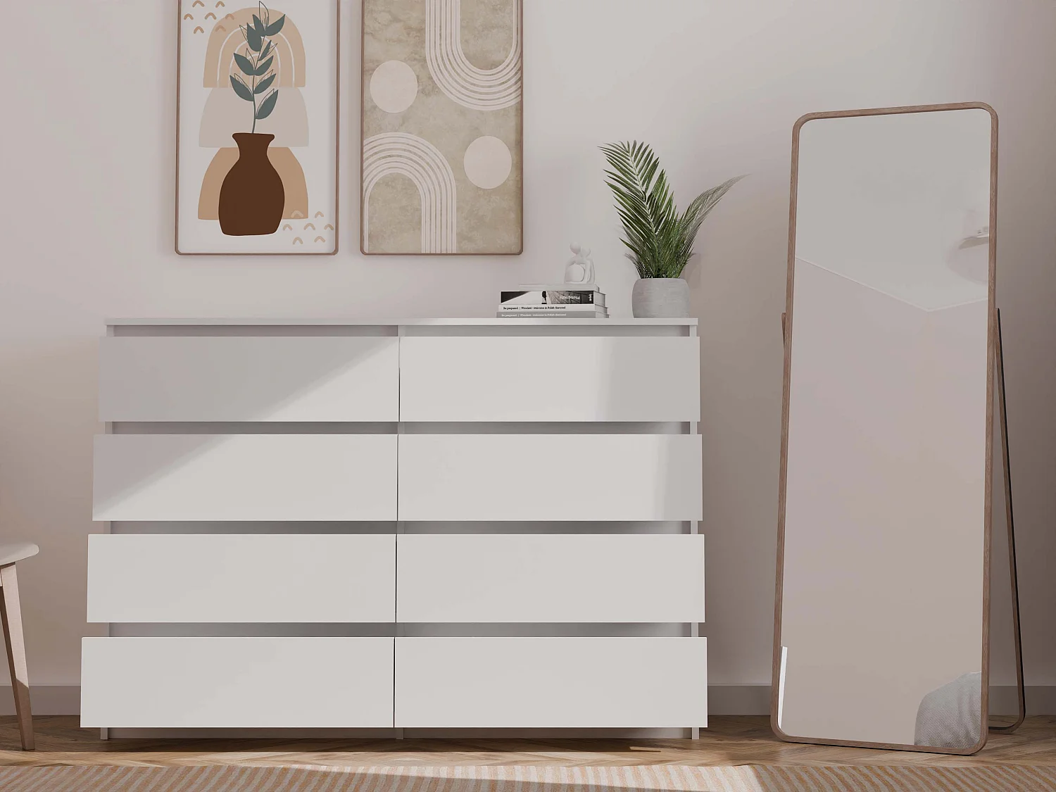 Cassettiera moderna con 8 cassetti 138x40x97 cm bianca CMMT13