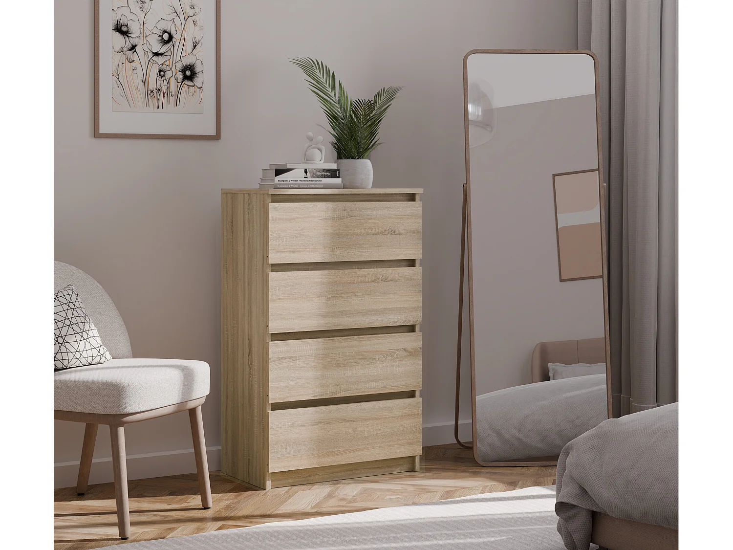 Cassettiera moderna con 4 cassetti 70x40x97cm rovere chiaro CMMT8