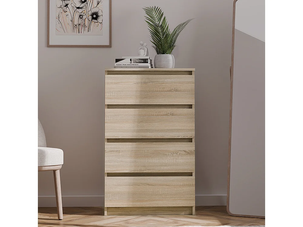 Cassettiera moderna con 4 cassetti 70x40x97cm rovere chiaro CMMT8