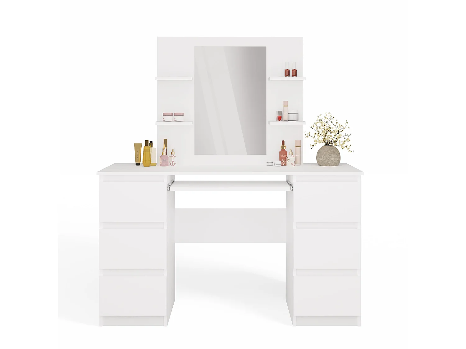 Toeletta da trucco moderna 130x146 cm con specchio bianca TOT6