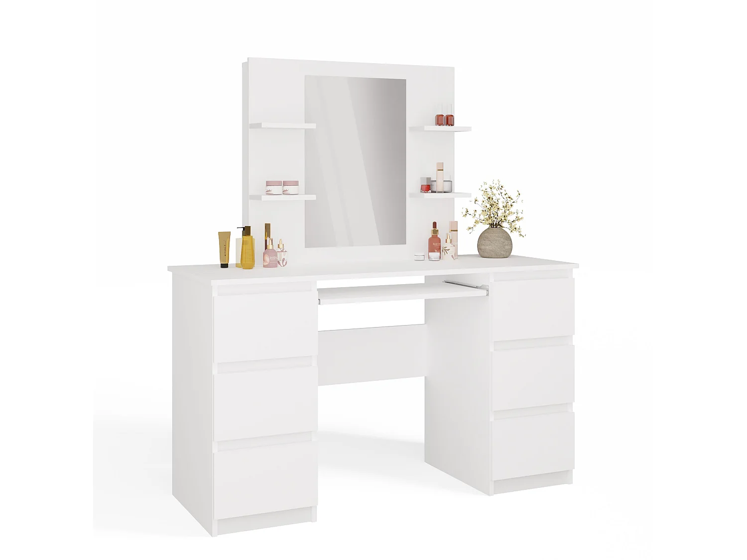 Toeletta da trucco moderna 130x146 cm con specchio bianca TOT6