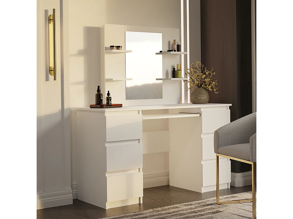 Toeletta da trucco moderna 130x146 cm con specchio bianca TOT6