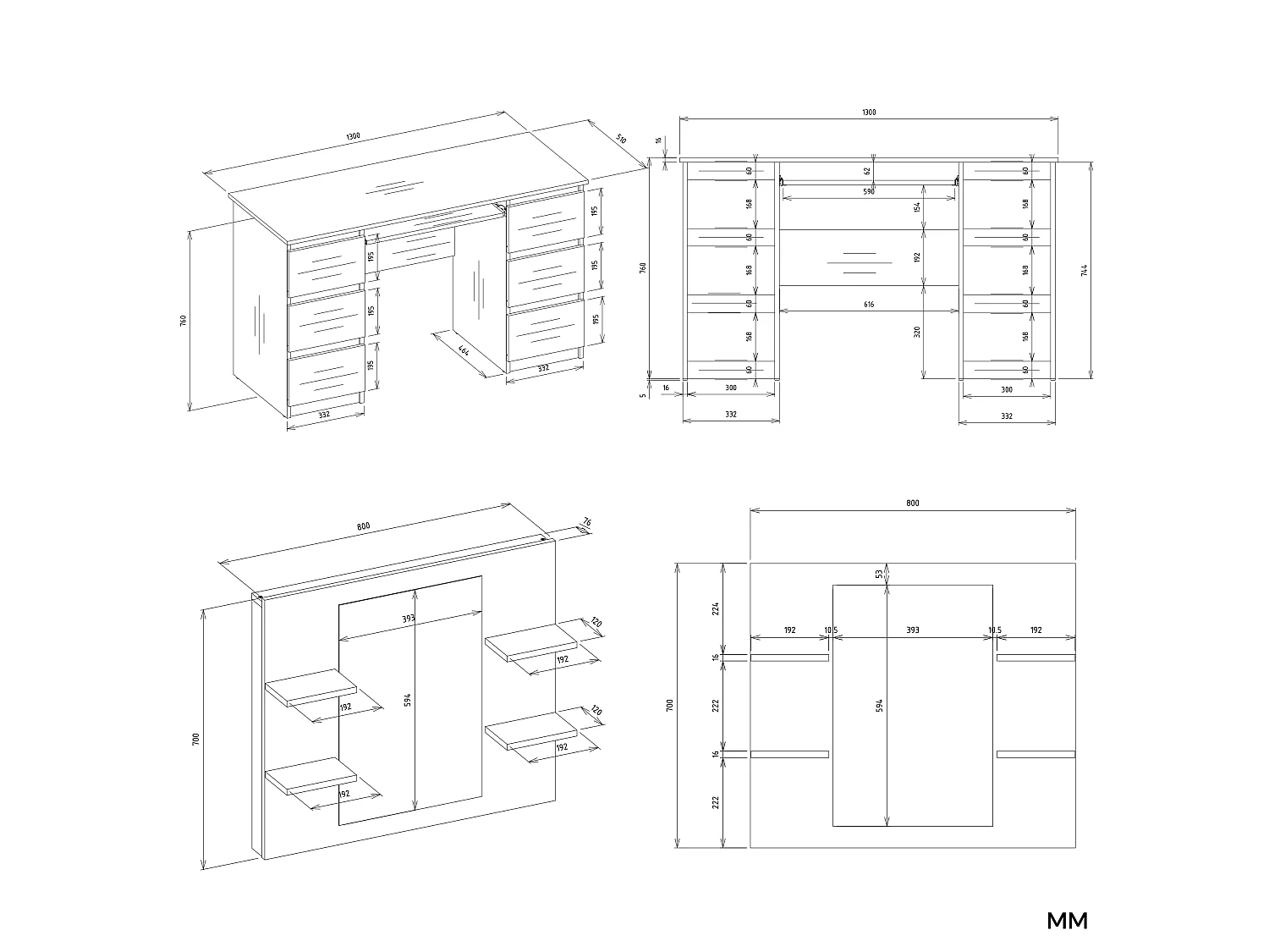 Toeletta da trucco moderna 130x146 cm con specchio bianca TOT6